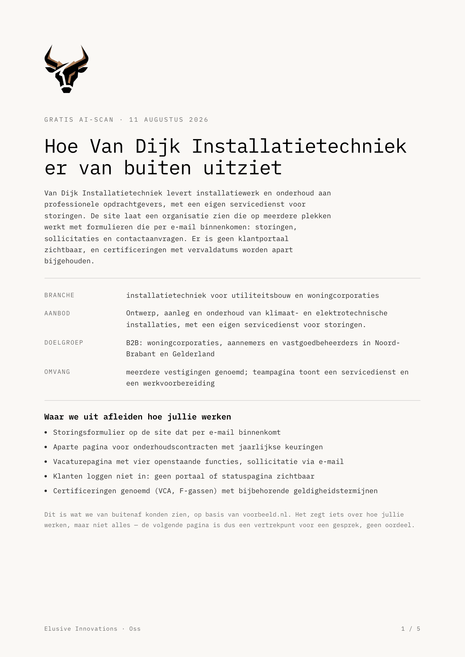 Pagina 1: Een beeld van het bedrijf: aanbod, doelgroep en werkwijze.